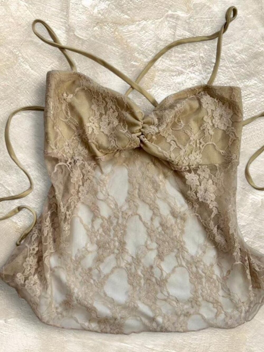 Goddess Backless Sheer Lace Tie Bustier Top ⭐️ Shimmery Tan Fairy Top Party Y2K